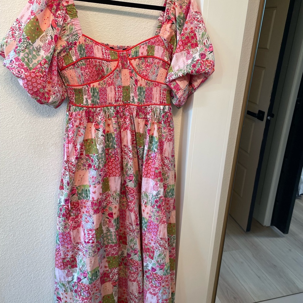 Floral Patchwork Puff Sleeve Dress